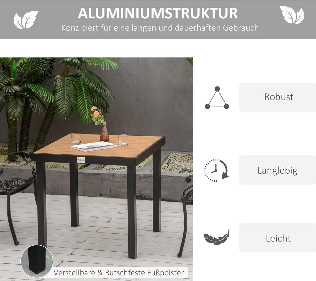 Stół ogrodowy Outsunny dla 4 osób, aluminium 80 cm x 80 cm x 74 cm
