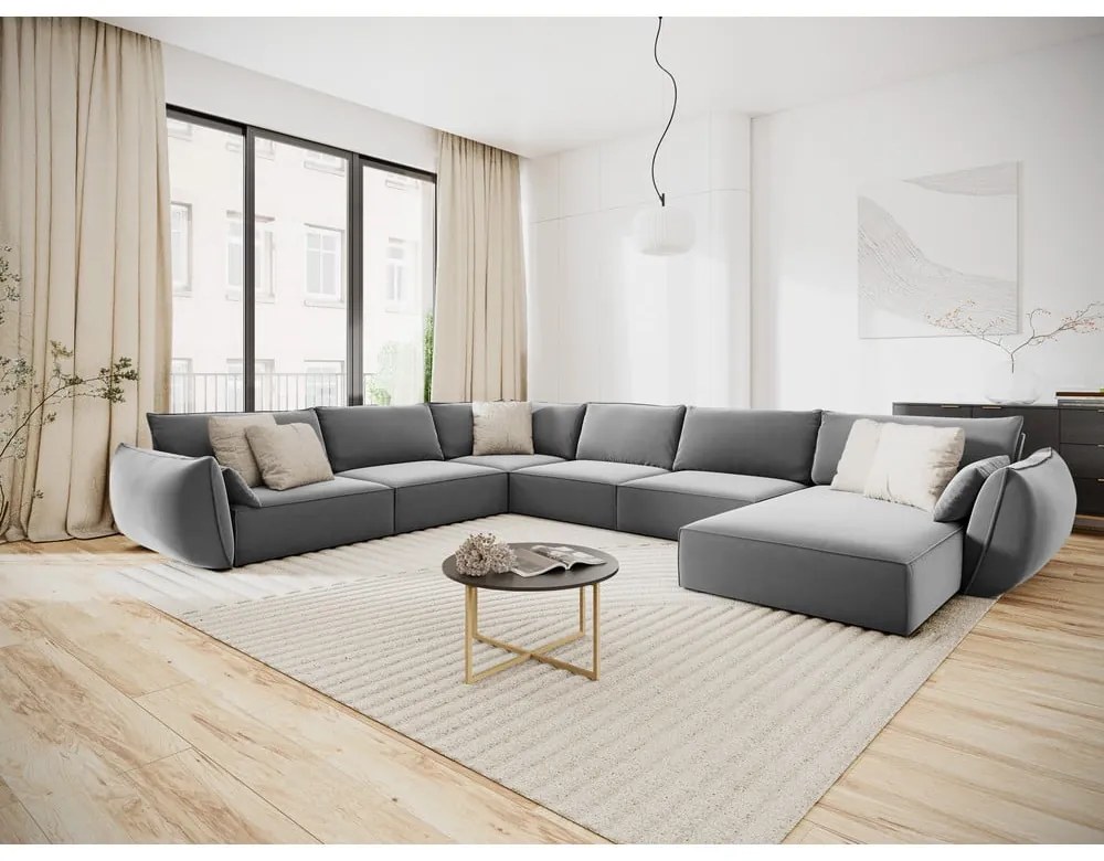 Jasnoszary aksamitny narożnik (lewostronny/w kształcie litery U) Vanda – Mazzini Sofas