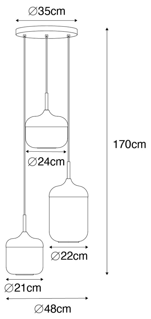 Lampa wisząca czarna ze złotem i przydymionym szkłem 3-światłowa okrągła - Kyan