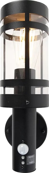 Lampa ścienna zewnętrzna czarna z czujnikiem ruchu IP44 - Gleam
