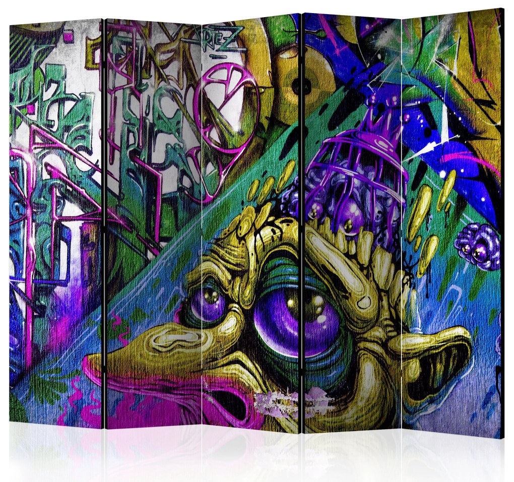 Parawan jednostronny Street art 225x172 cm 5-częściowy niebieski ARTGEIST B