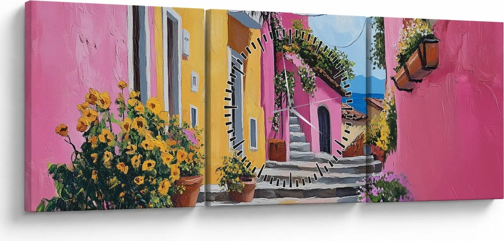 Obraz - Różowa uliczka (z zegarem) (90x30 cm)