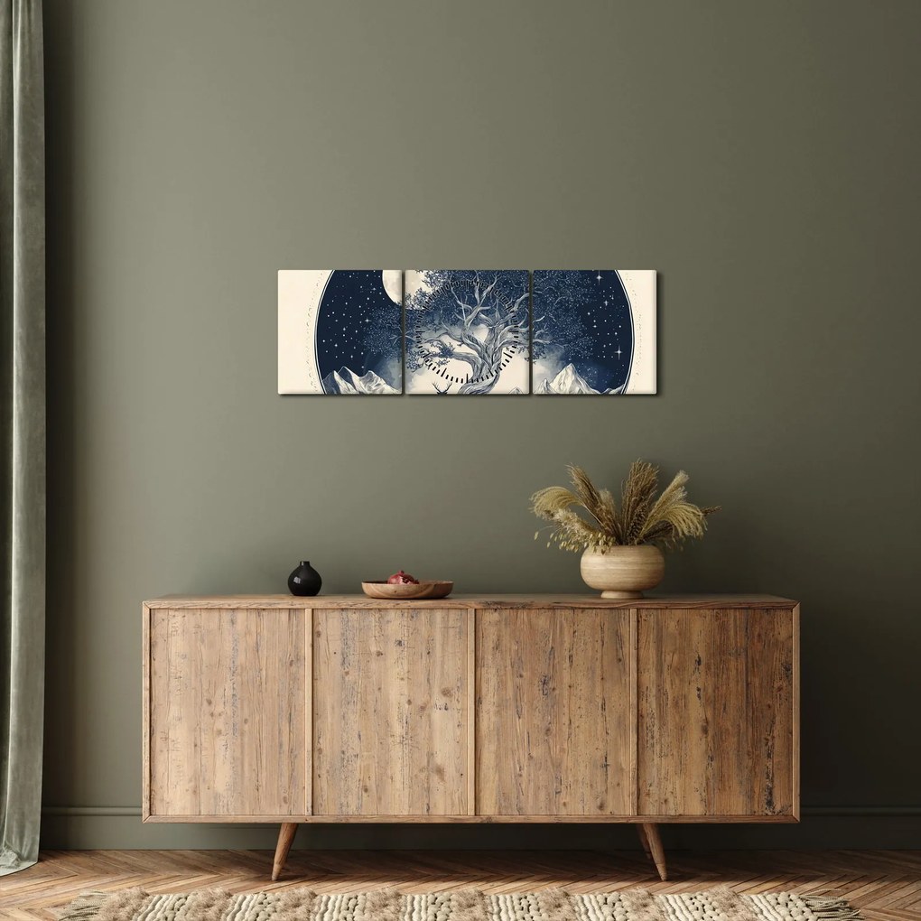 Obraz – Magiczne drzewo z jeleniem I. (z zegarem) (90x30 cm)