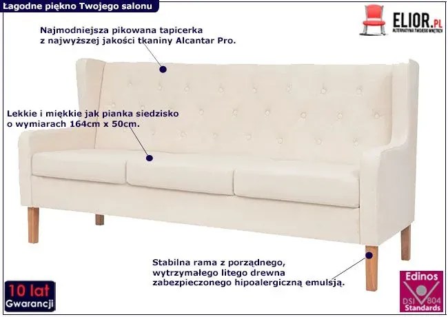 Trzyosobowa sofa Faselo 3C - kremowobiała