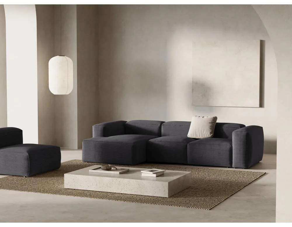 Ciemnoszary sztruksowy narożnik (lewostronny/z szezlongiem) Bergamo – Cosmopolitan Design