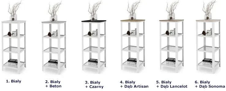 Minimalistyczny regał z metalowym stelażem biały + beton - Nessebax 5X