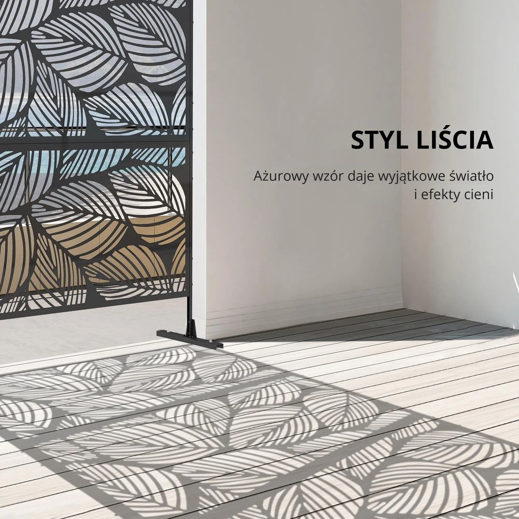 Outsunny Parawan Ogrodowy Metalowy z Motywem Floralnym, 122 x 45 x 198 cm, Czarny | Aosom PL