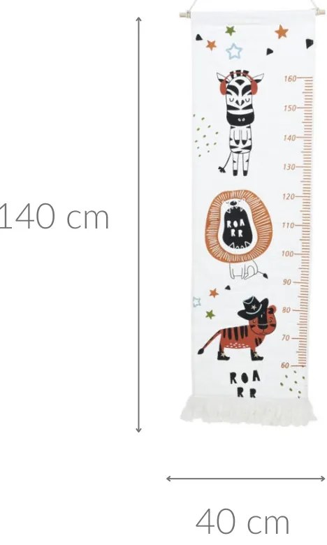 Miarka wzrostu na ścianę płócienna z frędzlami, do 160 cm wzrostu, 40 x 140 cm