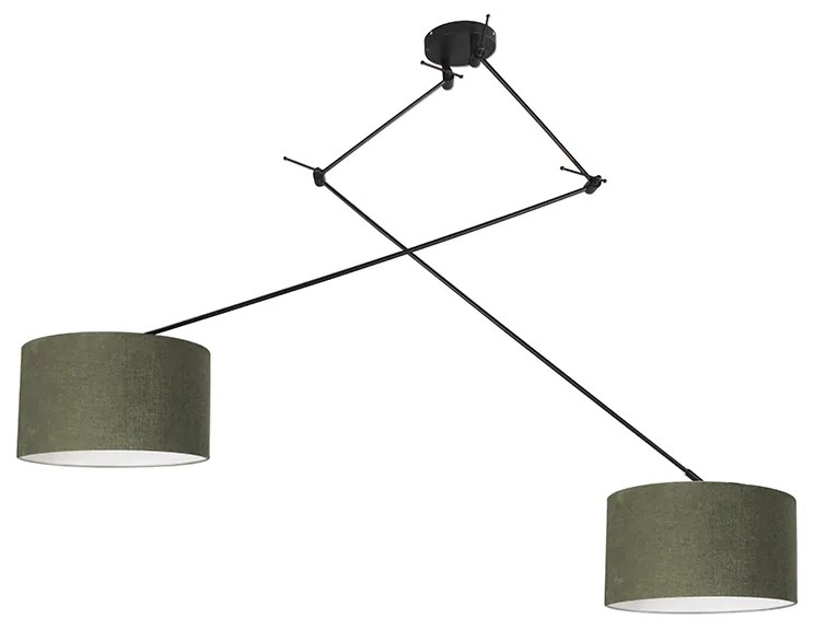 Lampa wisząca czarna z kloszem 35 cm zielonym regulowanym 2-światłowa - Blitz Nowoczesny Oswietlenie wewnetrzne