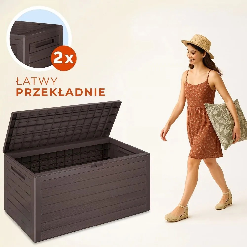 Pojemnik do przechowywania WOODEBOX, 280L, 120x46x57cm, ciemny brąz Prosperplast