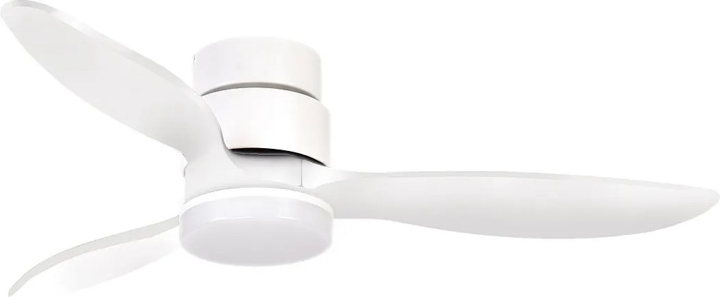 Wentylator sufitowy MISTRAL w nowoczesnym stylu - silnik pr?du sta?ego - 24W SMD LED - K Select - pilot - ?wiat?o - 3 ?opatki - ø132 cm - stal i drewno - bia?y