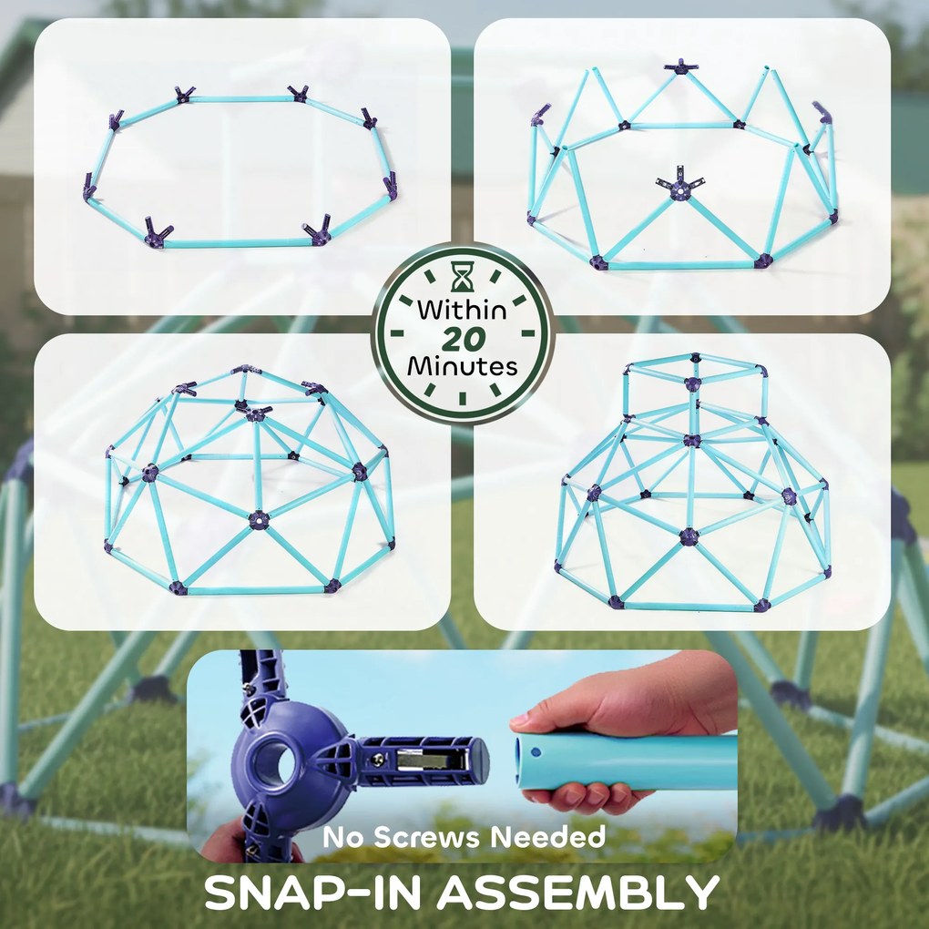 AIYAPLAY Kopuła wspinaczkowa Ø182,5 cm odporna na UV i wodoodporna, kopuła dla dzieci do 90 kg, dla 3-8 lat tworzywo sztuczne niebieska | Aosom PL