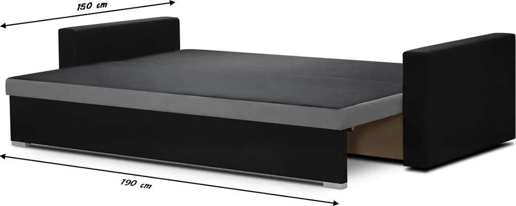 Kanapa sofa 3 os z funkcją spania ASTO1 Srebrny/Czarny