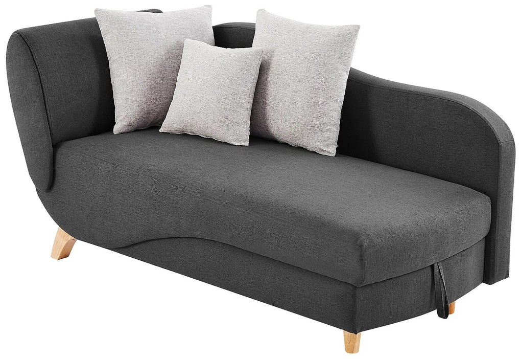 Szezlong prawostronny rozkładany z antracytowej tkaniny ze schowkiem na pościel PENELOPE