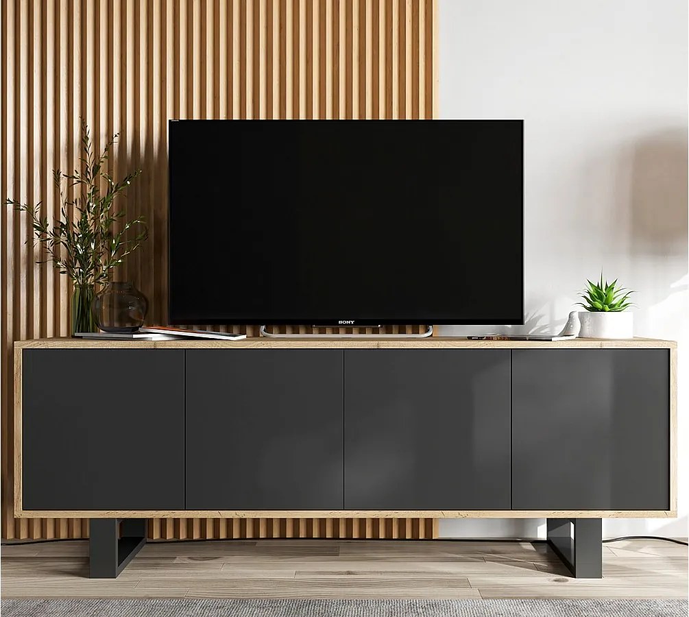 Szafka RTV NILA 7 150 dąb wotan/czarny mat