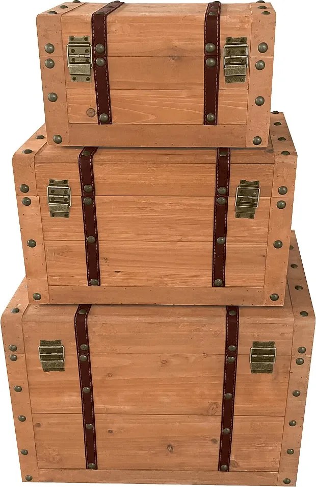 Zestaw 3 skrzyń z drewna sosnowego i MDF - 3 rozmiary - Naturalny - ESPARTA