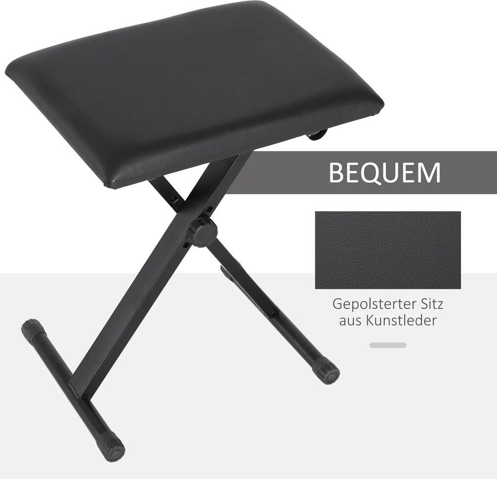 HOMCOM Stołek fortepianowy z regulacją wysokości Składany taboret do pianina Metal Sztuczna skóra Czarny 39 x 29 x 45–51 cm | Aosom PL