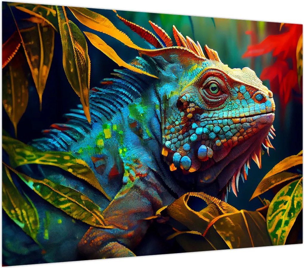 Obraz na szkle - Kolorowa iguana (70x50 cm)