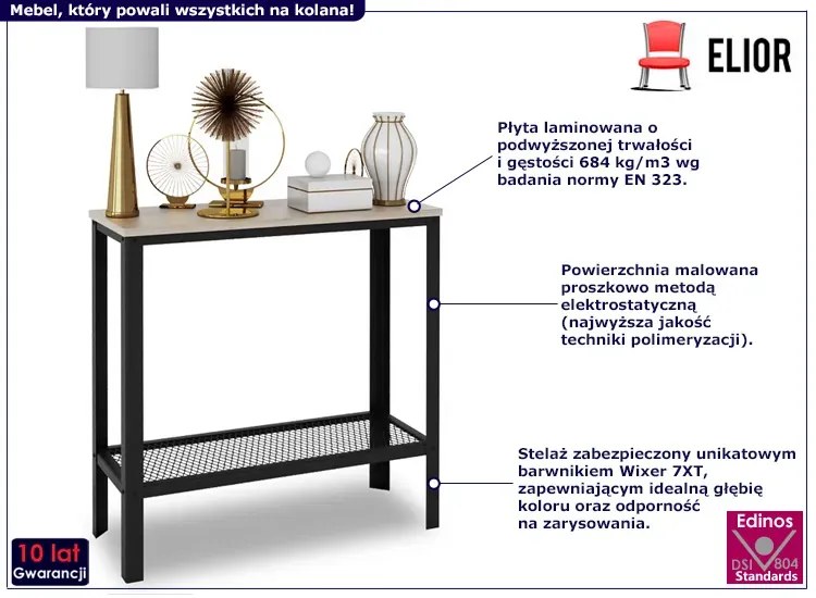 Minimalistyczna konsola z metalowym stelażem czarny + dąb sonoma G4-R49