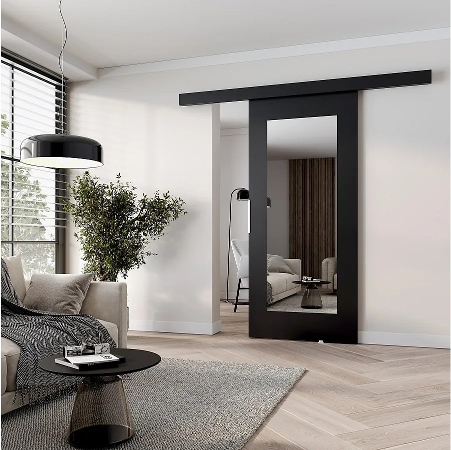 MINIO go for it, Drzwi przesuwne wewnętrzne CLEAN I 106 cm, z lustrem,  w kolorze czarnym