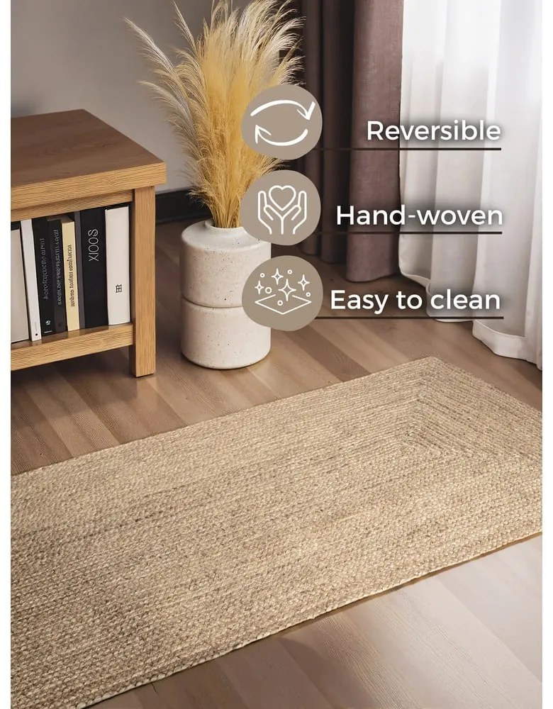 Dwustronny chodnik z juty tkany ręcznie w jasnym naturalnym kolorze 80x200 cm Sharmila Natural White – Hanse Home