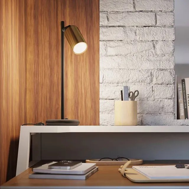 Lampka na biurko z kloszem w kształcie tuby czarny + złoty - A577 T1-A43