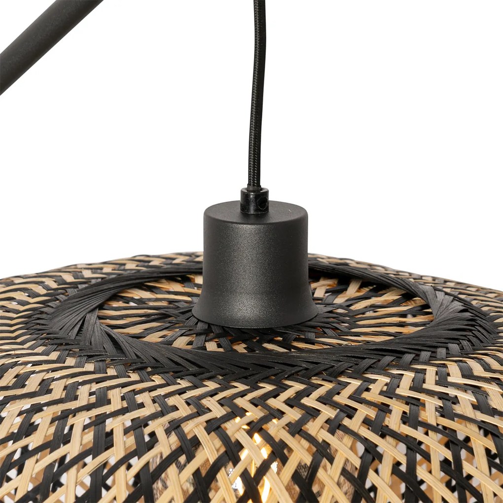 Orientalna lampa podłogowa czarna bambusowa - OstravaKolonialny Oswietlenie wewnetrzne