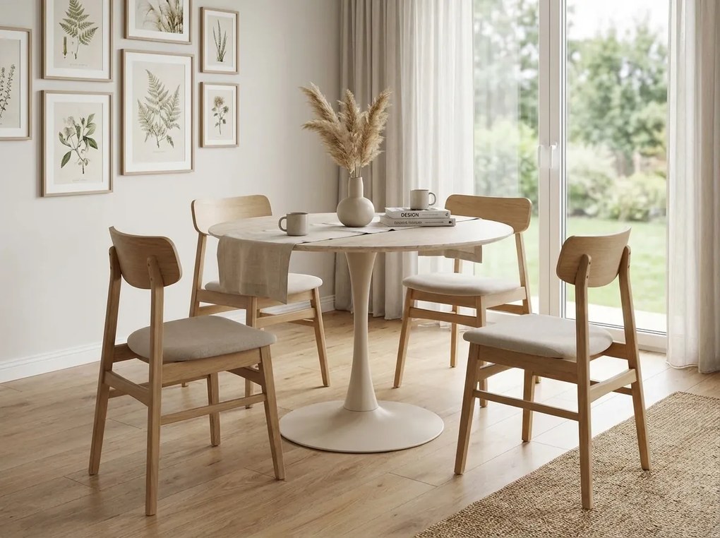 Okrągły stół jadalniany AMADEO z ceramicznym blatem 90x90 cm, beżowy