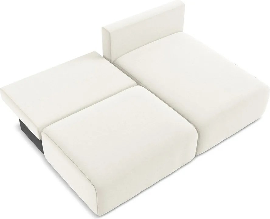 Kremowy aksamitny rozkładany narożnik ze schowkiem (prawostronny/z szezlongiem) Kalena – Makamii