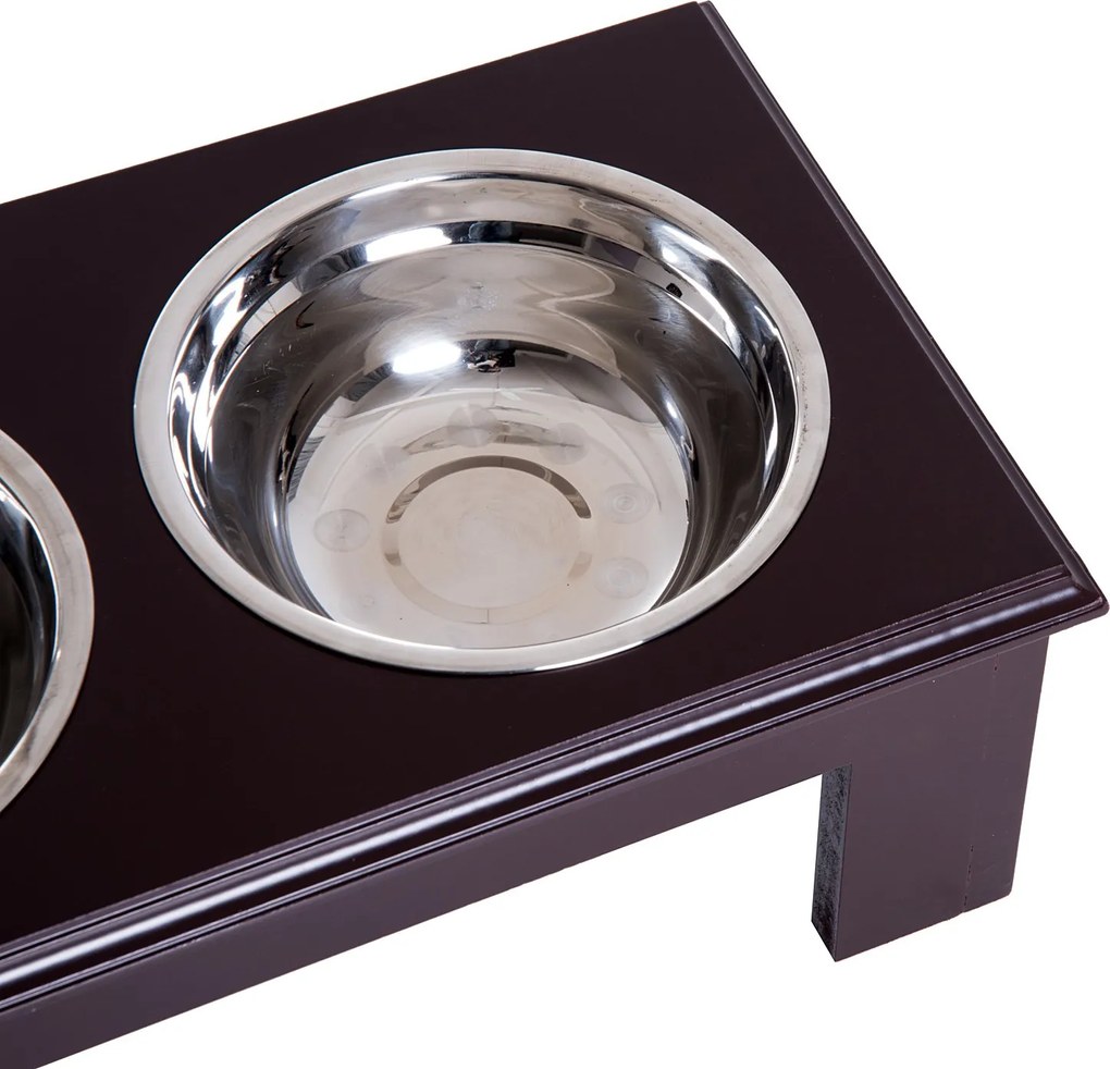 PawHut Miski Podwyższone dla Zwierząt 2 Miski Stal Szlachetna MDF Kawowy dla Psów i Kotów | Aosom PL