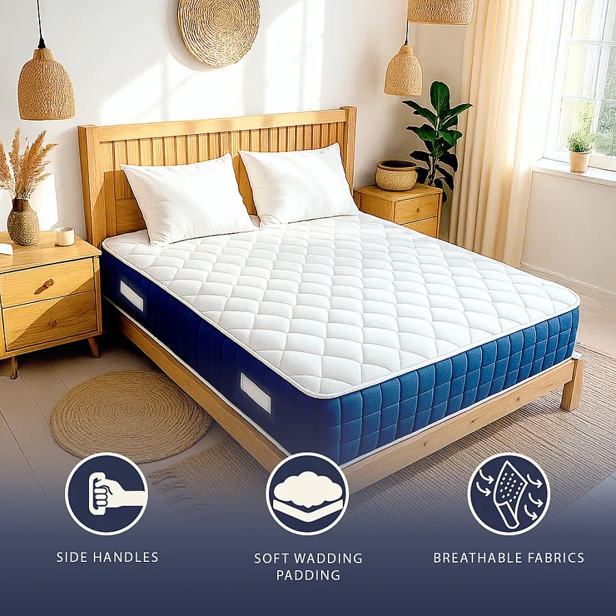 Materac małżeński 180 x 200 cm ze sprężynami kieszeniowymi i pianką memory | Wysokość 30 cm | Hipoalergiczny | Medyczny | Włochy