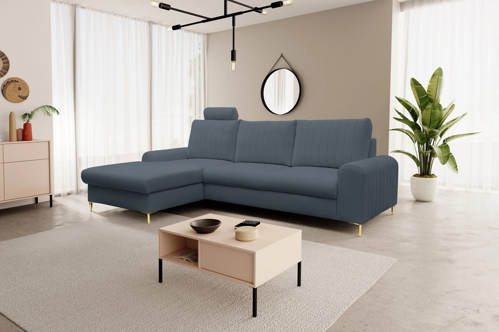 Masseno Narożnik VERONA z funkcją spania i pojemnikiem na pościel Narozniki L, Rozkładana sofa - Niebieski, LOFT 14