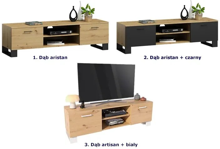 Skandynawska szafka RTV pod telewizor dąb artisan + biały K7-P42