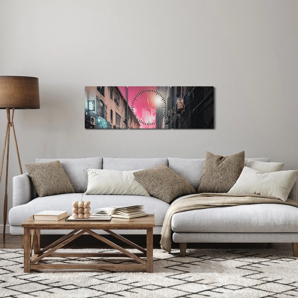 Obraz fajerwerków w Marsylii (z zegarem) (90x30 cm)