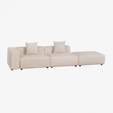 2-częściowa Modułowa Sofa Narożna Lewostronna Z Wysokim Podłokietnikiem I Pufą ↔︎345 Cm Bruna Sztruksu Beżowy Len - Sklum