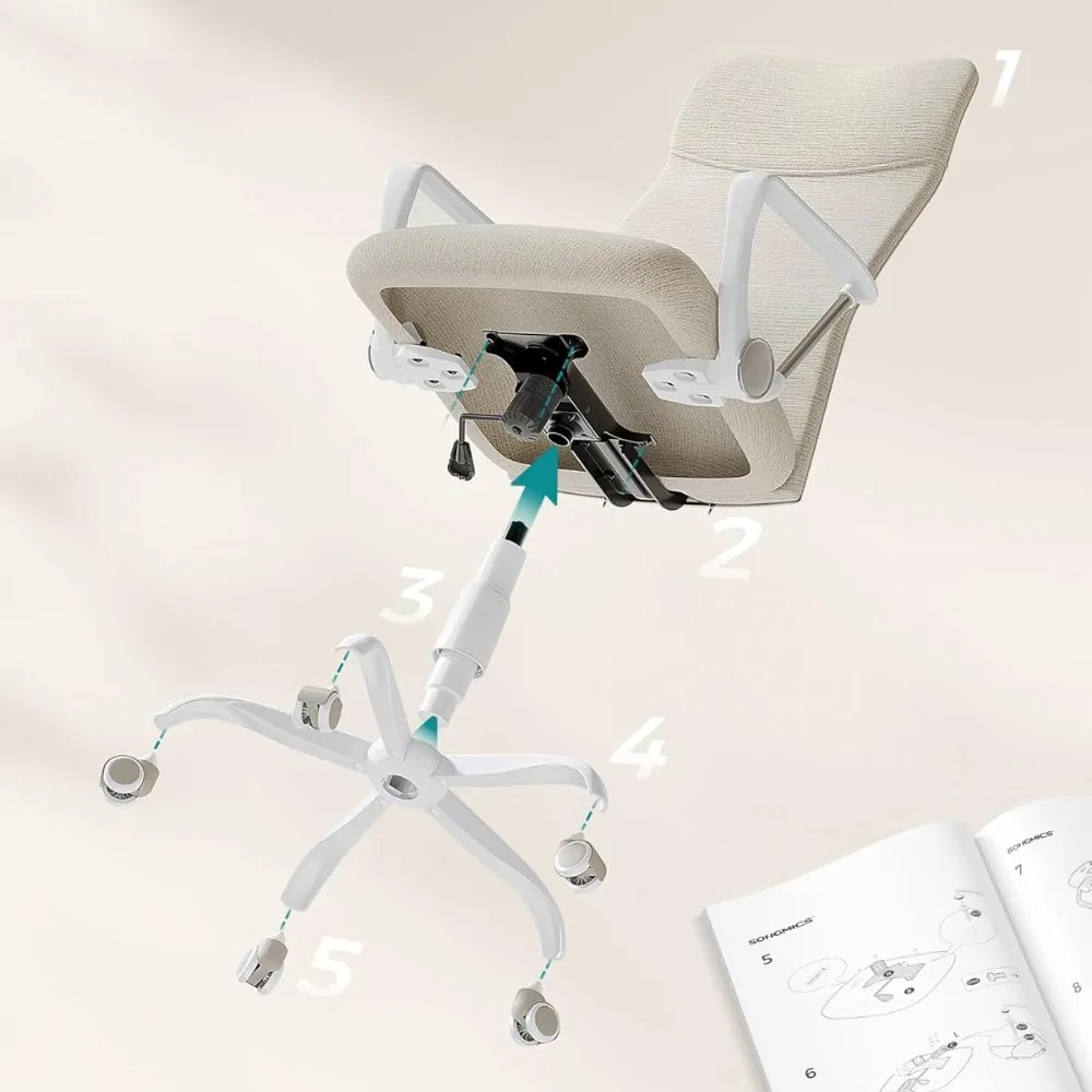 SongmicsHome Krzesło biurowe DINA, max. 120 kg, beżowa/biała