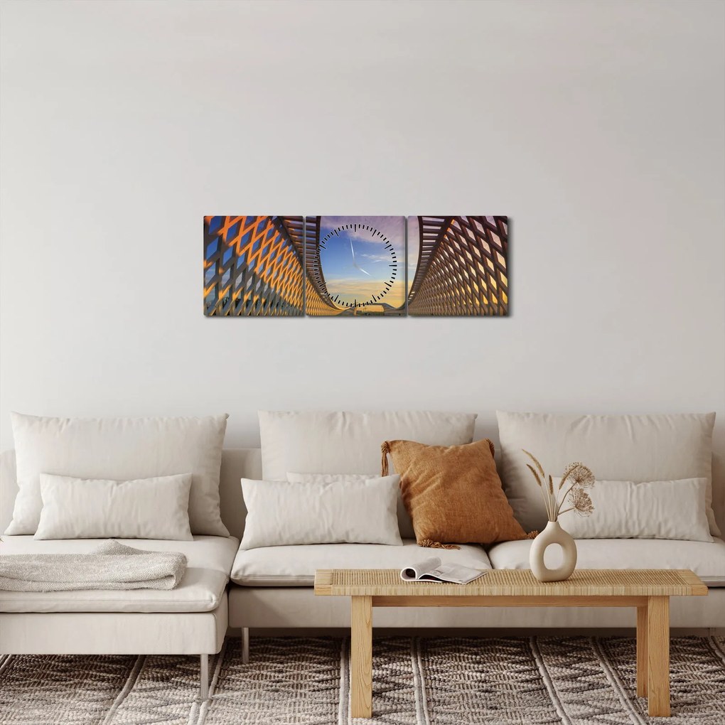 Obraz nowoczesnej architektury mostowej (z zegarem) (90x30 cm)