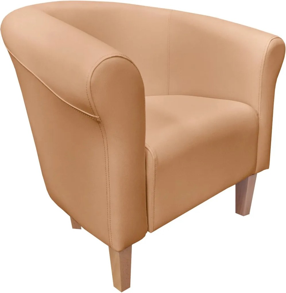 Fotel Milo tkanina Eko-skóra elegancki fotel do salonu i gabinetu : Kolor nogi - Drewno, Kolor tkaniny - EKO-SKÓRA - 14D, Wysokość nogi - 15 cm