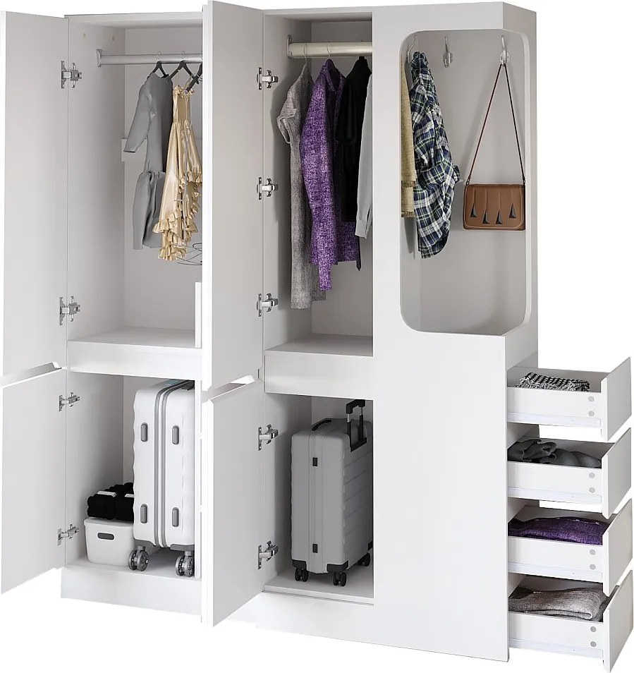 Szafa 140x40x170 cm - z 4 szufladami - z przegródkami do przechowywania - z frontami - biały