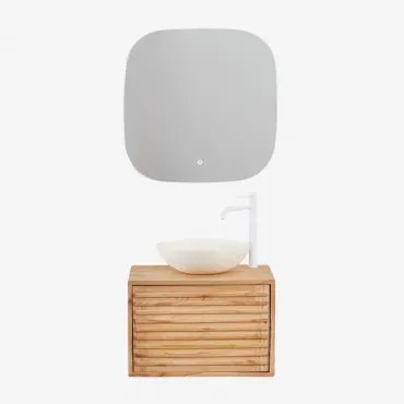 Zestaw Wiszących Mebli Łazienkowych Z Drewna Deleyna Naturalna & Cement Okrągły Biały Ø40 Cm Zavion & Kwadratowa - Sklum