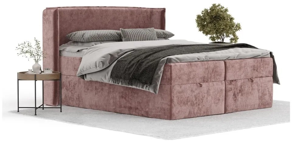 Różowe łóżko boxspring ze schowkiem 180x200 cm Passion – Maison de Rêve