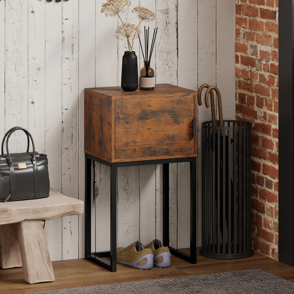 HOMCOM Wąski stolik konsolowy, szafka, design industrialny, salon przedpokój, 40x30x76cm, Rustykalny-Brąz