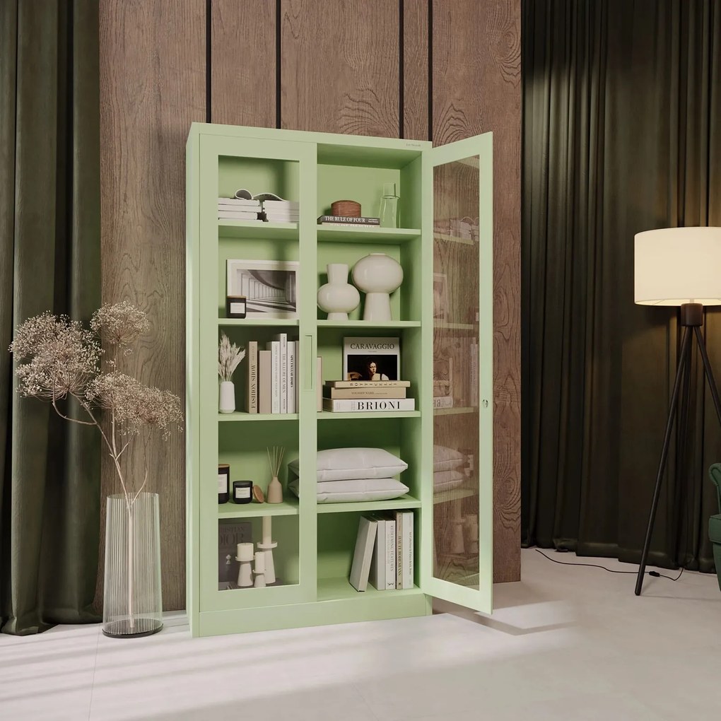 Przeszklona szafa medyczna Amelia Fresh Style 90x40x185 cm pastelowy zielony