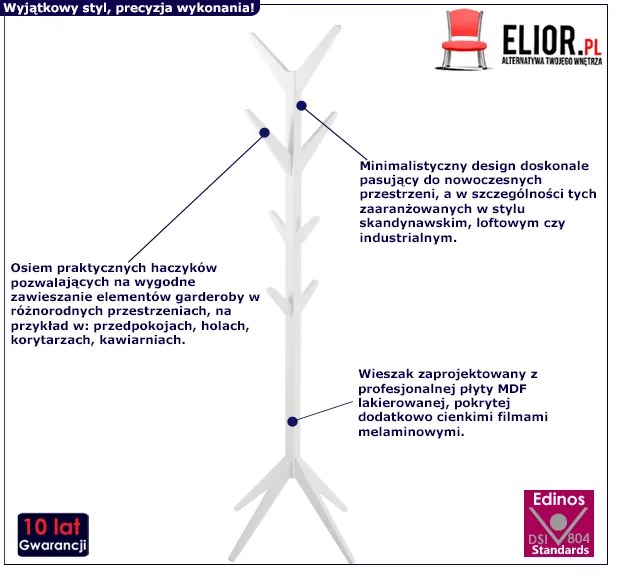 Skandynawski biały wieszak stojący Larosa 4X