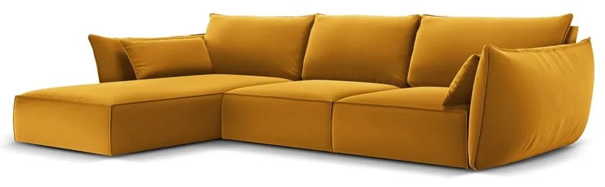Musztardowy aksamitny narożnik (lewostronny/z szezlongiem) Vanda – Mazzini Sofas