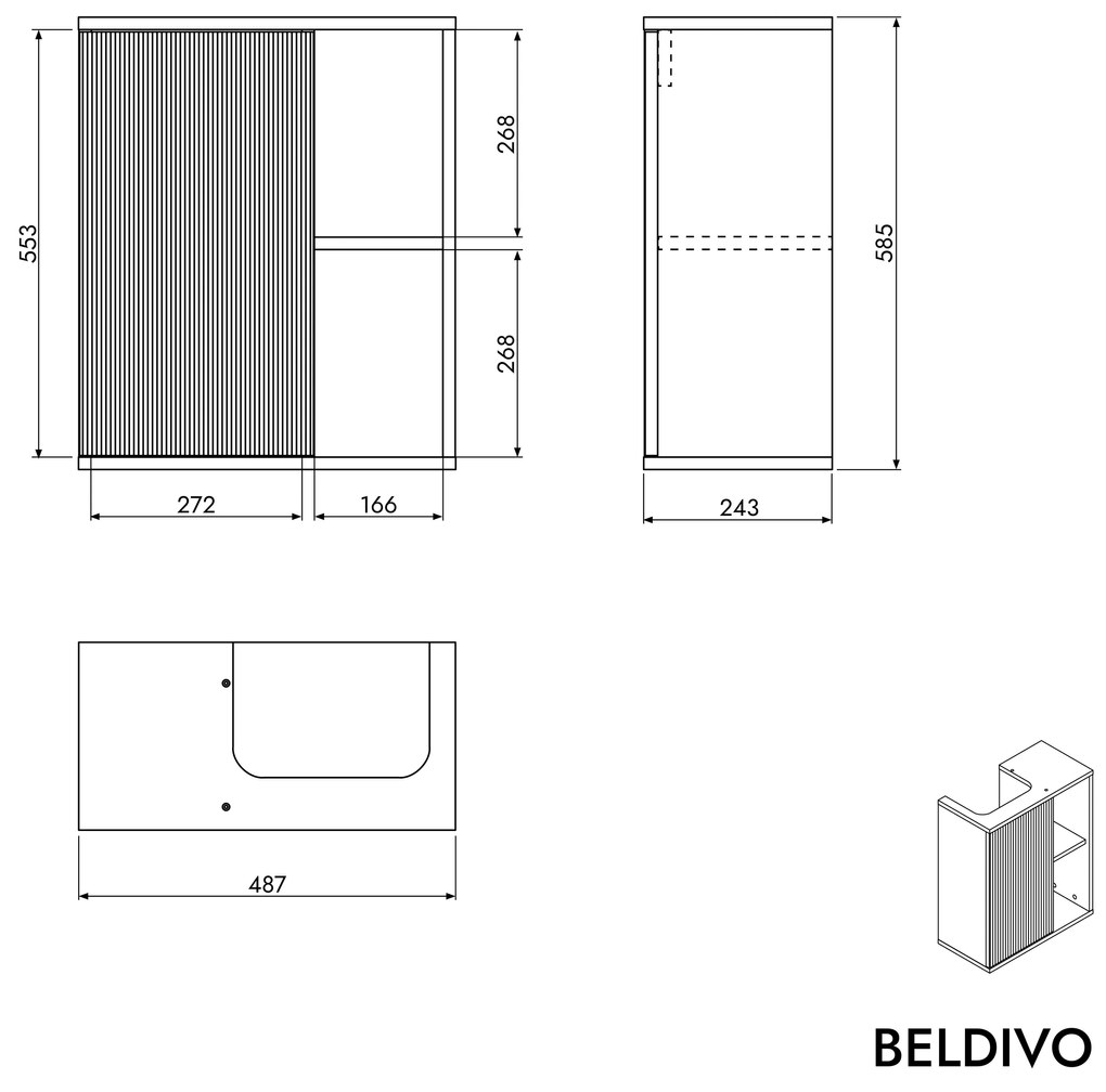 BELDIVO szafka podumywalkowa 50 cm z białą umywalką - drzwi lewe - różne kolory