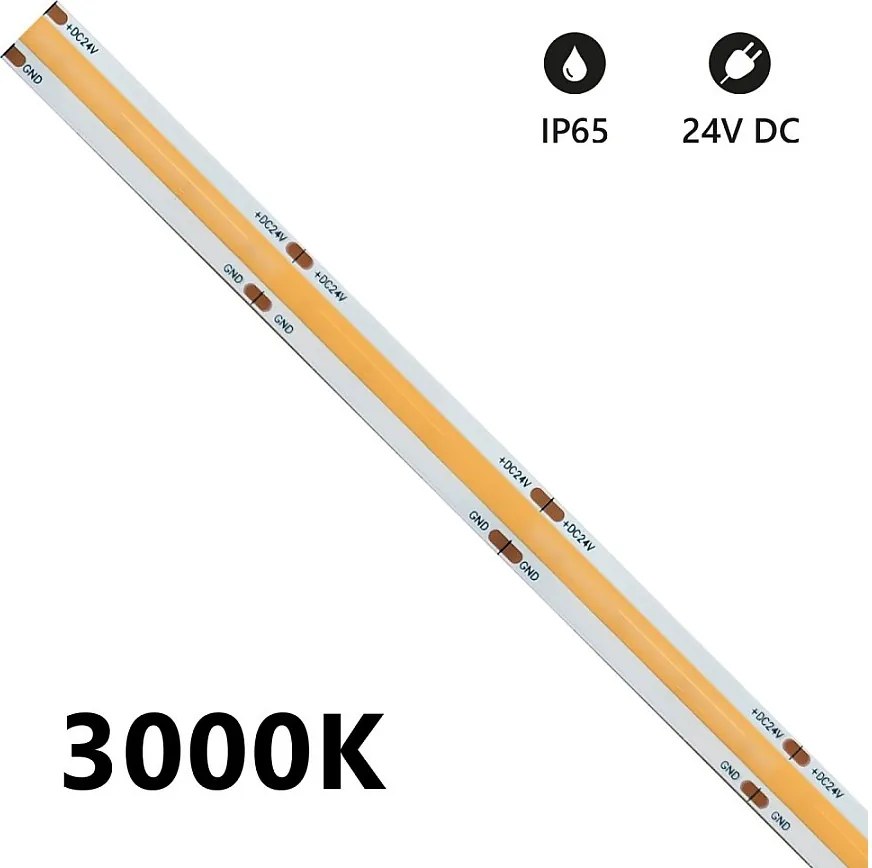 Taśma LED COB 5m IP65 jednokolorowa 15W/MT 24V - 3000K