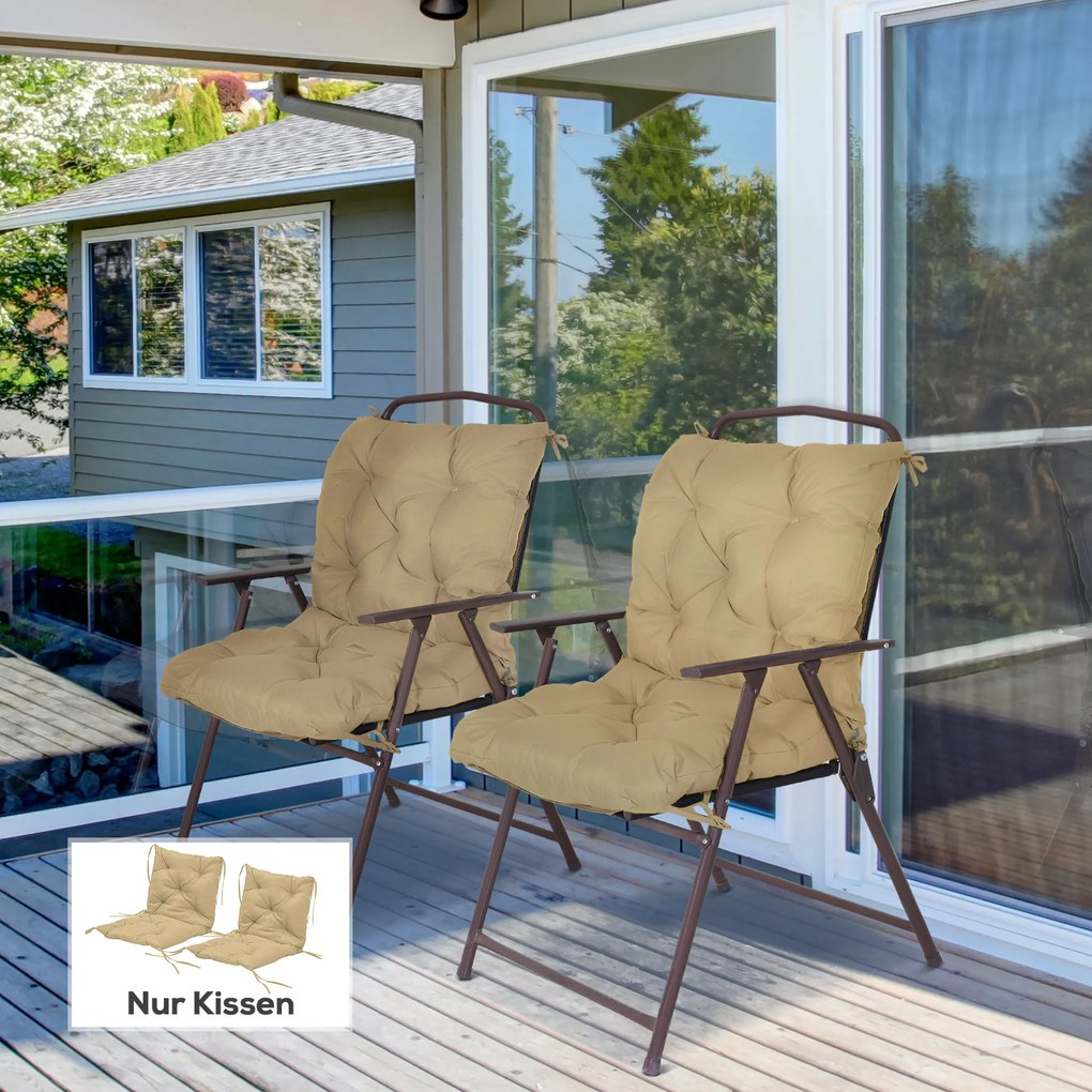 Outsunny Zestaw 2 poduszek na siedziska, 98 x 50 cm, poduszki na krzesła z trokami, pokrowiec materiałowy, 8cm grubości Khaki | Aosom PL