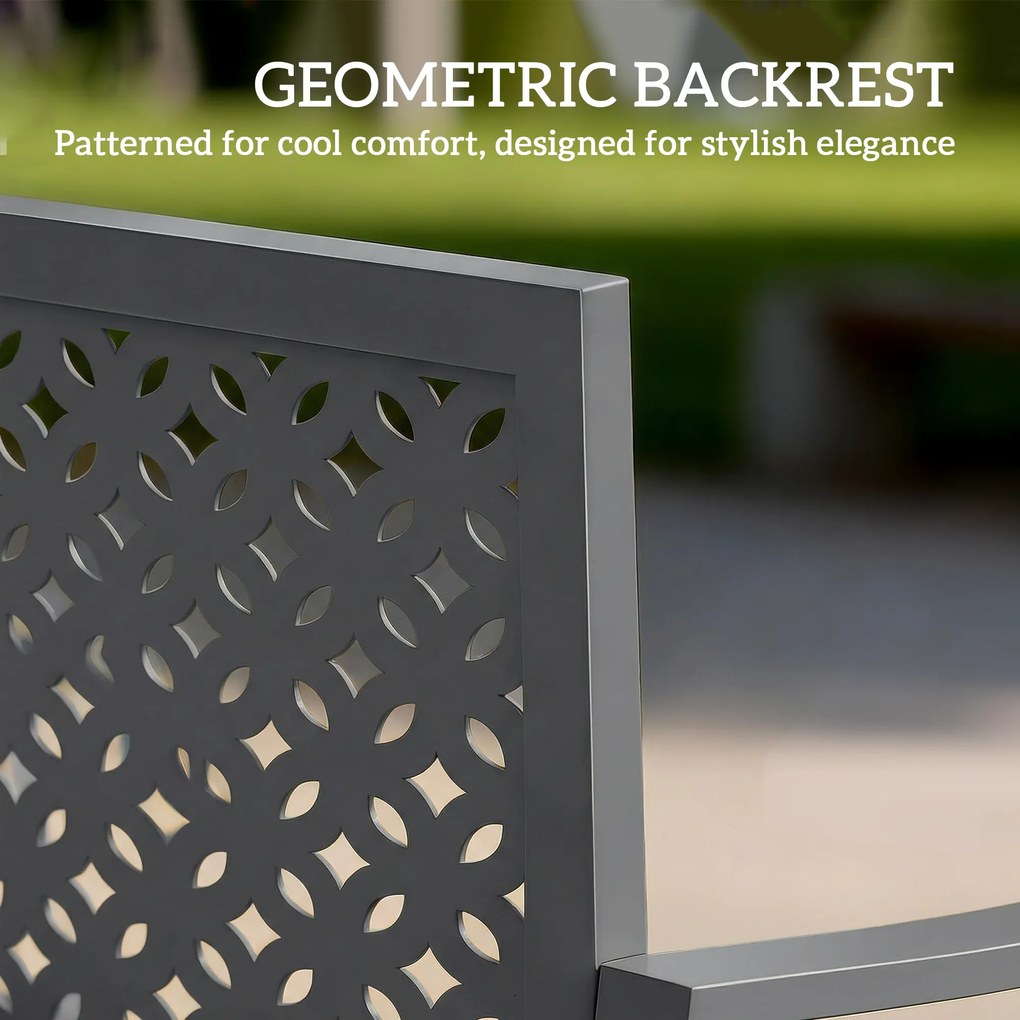 Outsunny Ławka ogrodowa 2-osobowa Metalowa odporna na warunki atmosferyczne Ławka zewnętrzna z odpornym na rdzę oparciem, geometryczna do 240 kg | Aosom PL