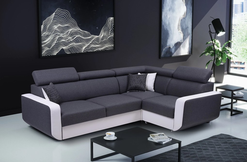 Masseno Narożnik MIRA z funkcją spania i pojemnikiem na pościel Narozniki L, Rozkładana sofa - Szary, INARI 94+MADRYT 920